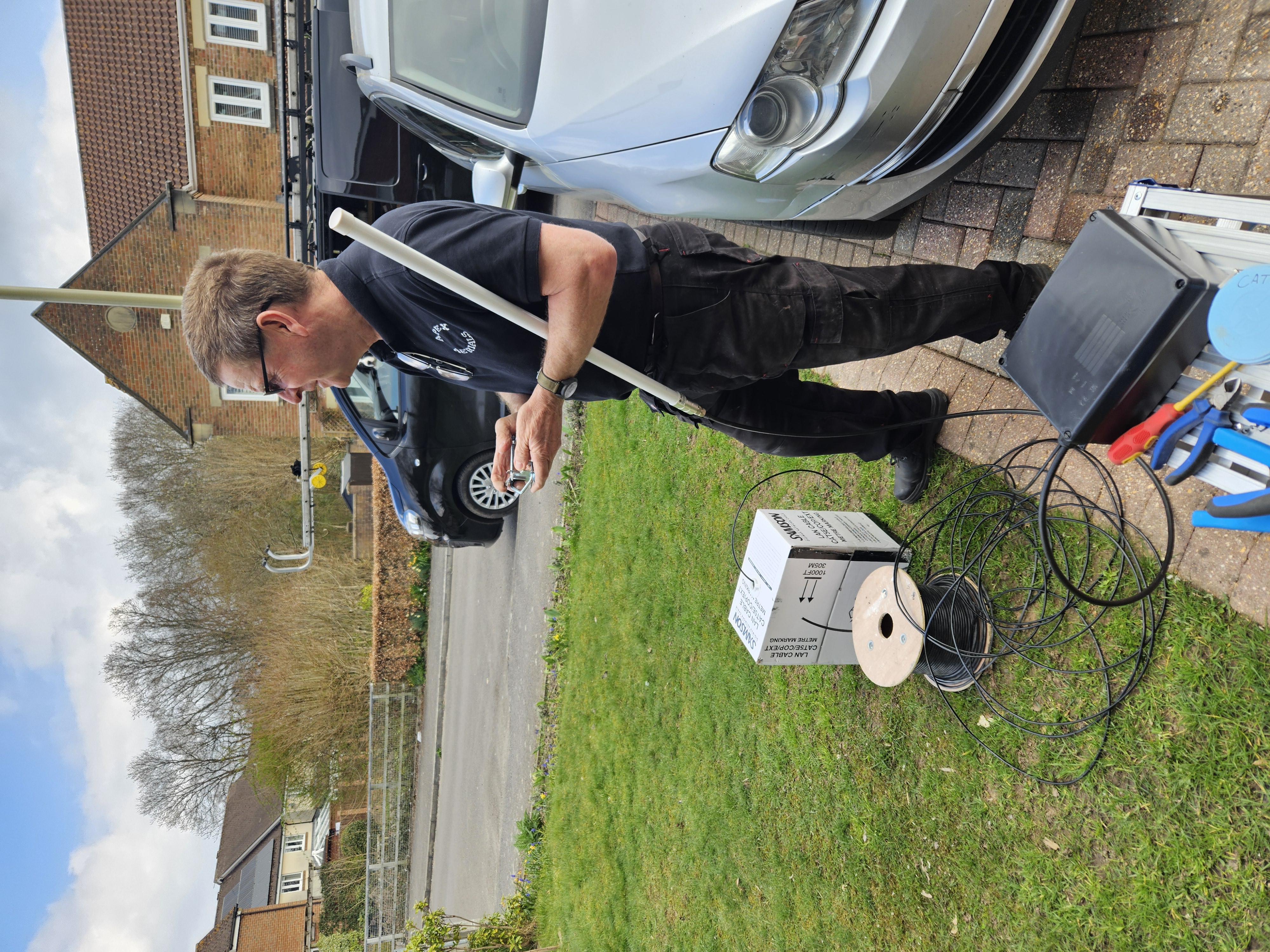 TV aerial installation on rooftop
