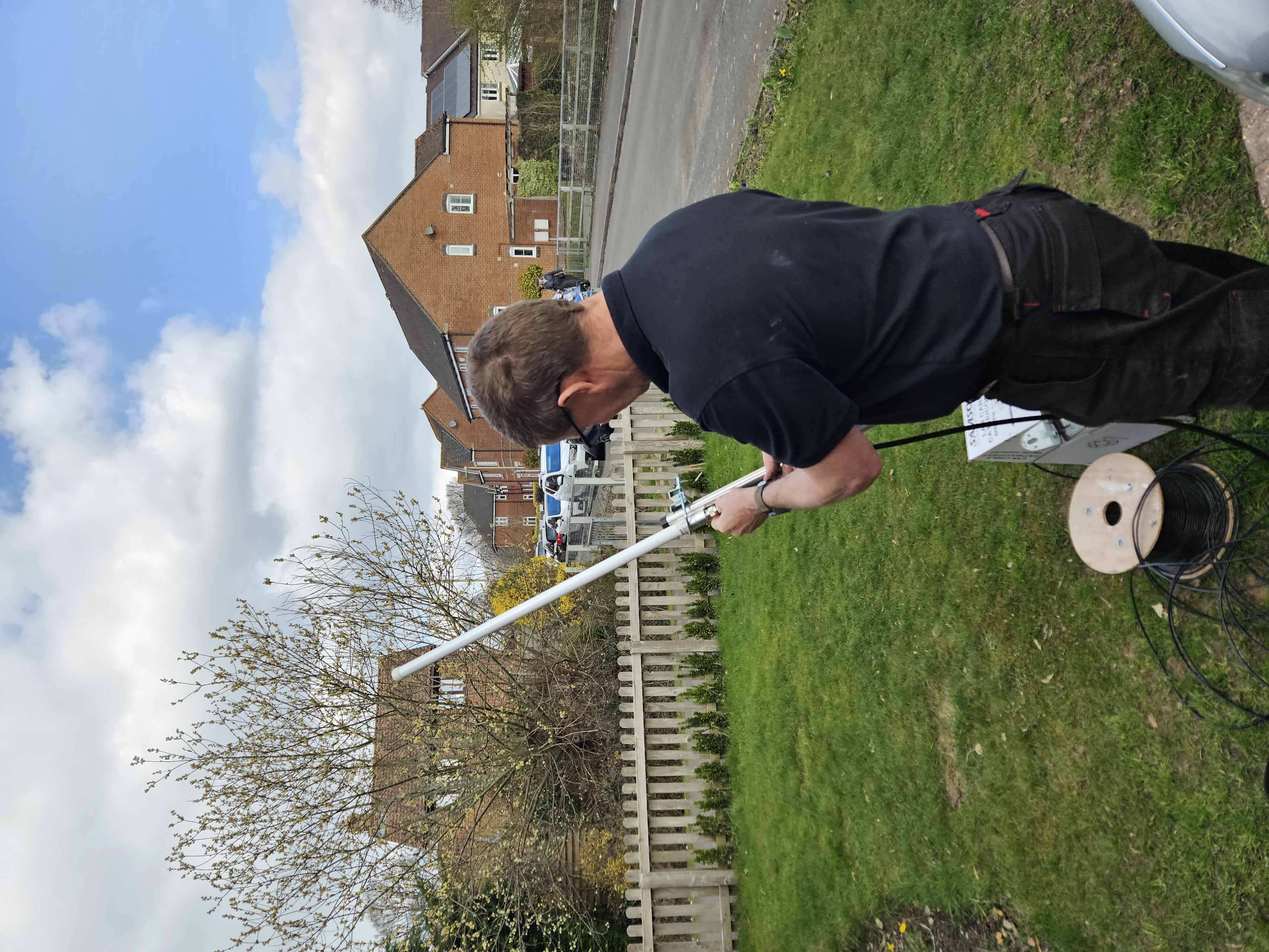 Completed aerial installation against clear sky